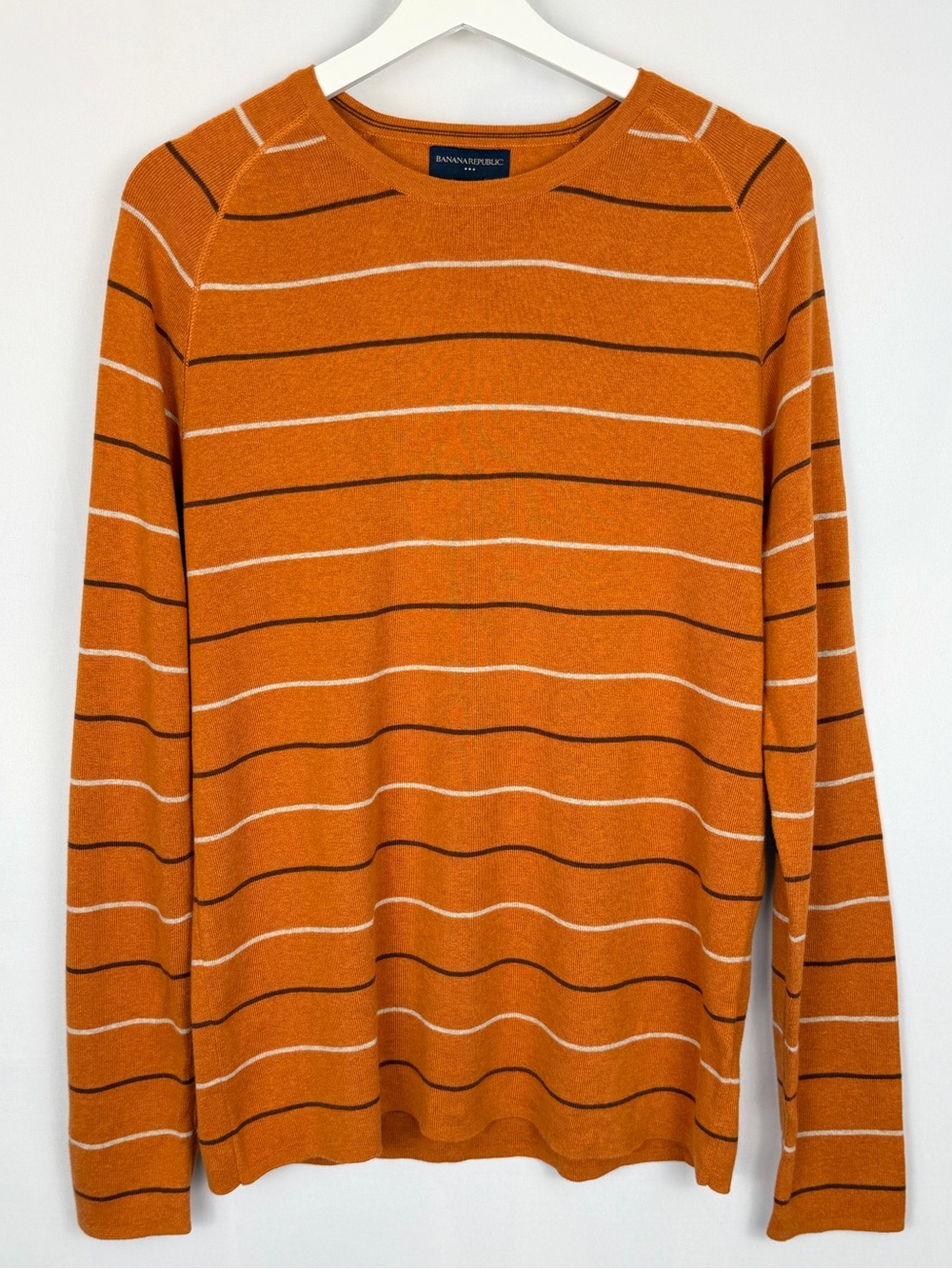 Banana Republic Men’s Orange Brown Stripe Crewneck Cotton Sweater Large Preppy